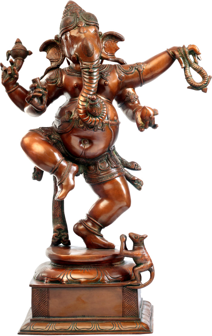 24" Handmade Dancing Ganesha Brass Statue for Home Decor