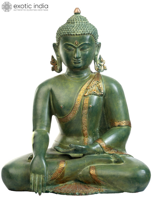 21" Lord Buddha Earth Touching Gesture Handmade Brass Idol