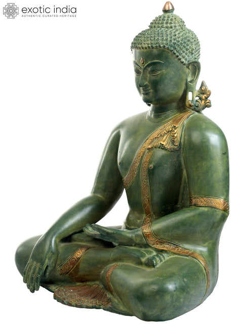 21" Lord Buddha Earth Touching Gesture Brass Idol | Handmade Tibetan Buddhist Deity Sculpture