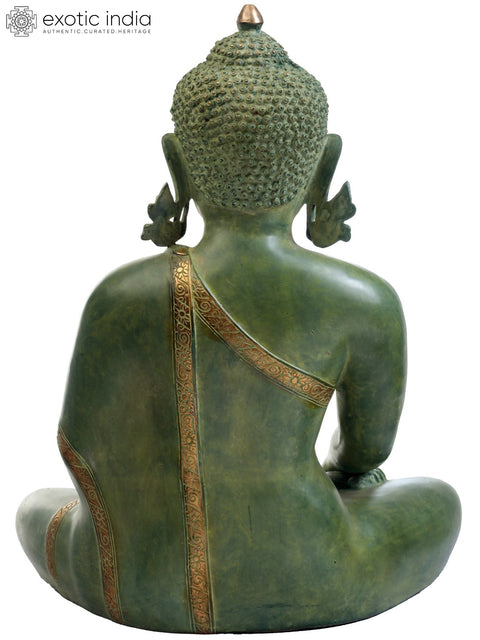 21" Lord Buddha Earth Touching Gesture Brass Idol | Handmade Tibetan Buddhist Deity Sculpture