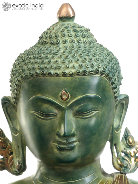 21" Lord Buddha Earth Touching Gesture Brass Idol | Handmade Tibetan Buddhist Deity Sculpture