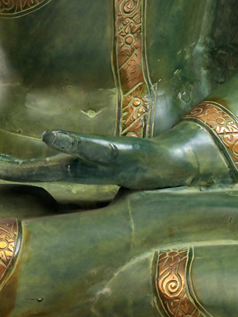 21" Lord Buddha Earth Touching Gesture Brass Idol | Handmade Tibetan Buddhist Deity Sculpture