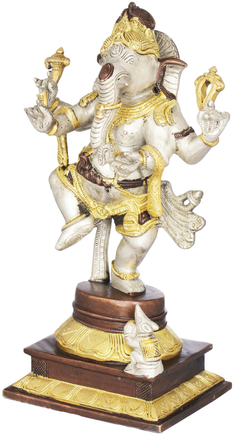 13" Nritya Ganesha In Brass | Handmade | Made In India