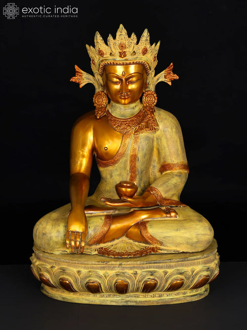 26" Crowned Buddha Brass Statue Handmade