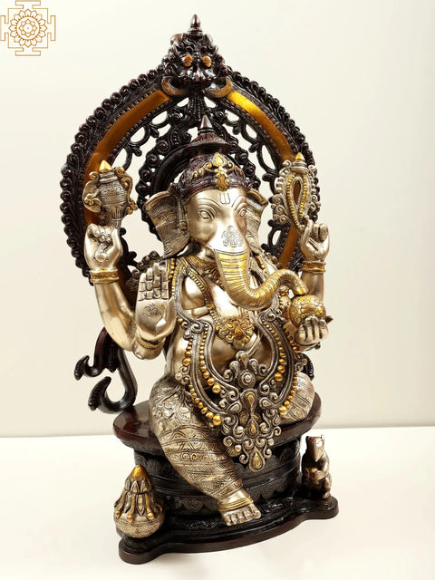 26" Blessing Ganesha with Kirtimukha Aureole In Brass | Handmade | Made In India