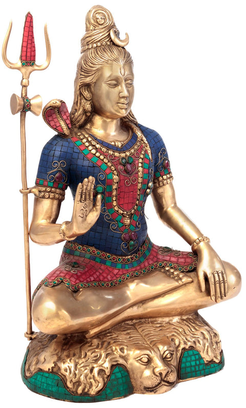 22" Lord Shiva Granting Abhaya In Brass | Handmade | Made In India