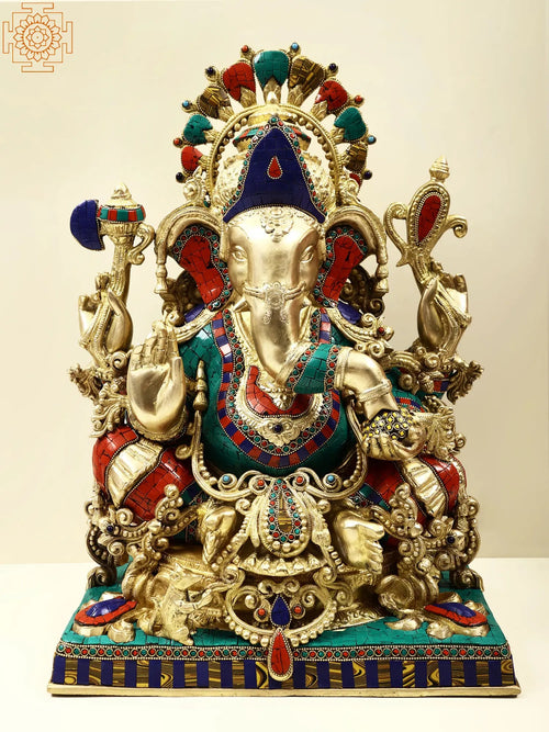 20" Handmade Lord Ganesha Brass Statue for Pooja and Home Decor