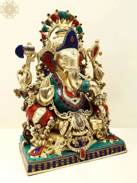 20" Ornamented Lord Ganesha Brass Statue | Exquisite Handmade Craft | Symbol of Prosperity