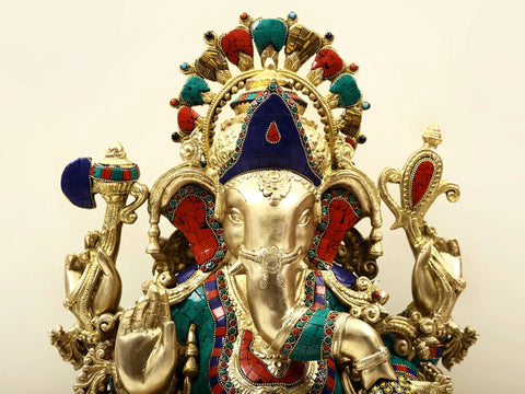 20" Ornamented Lord Ganesha Brass Statue | Exquisite Handmade Craft | Symbol of Prosperity