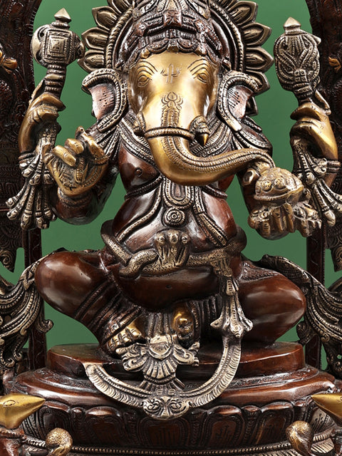 27" Ganesha Seated on Lotus Seat with Prabhavali In Brass | Handmade | Made In India