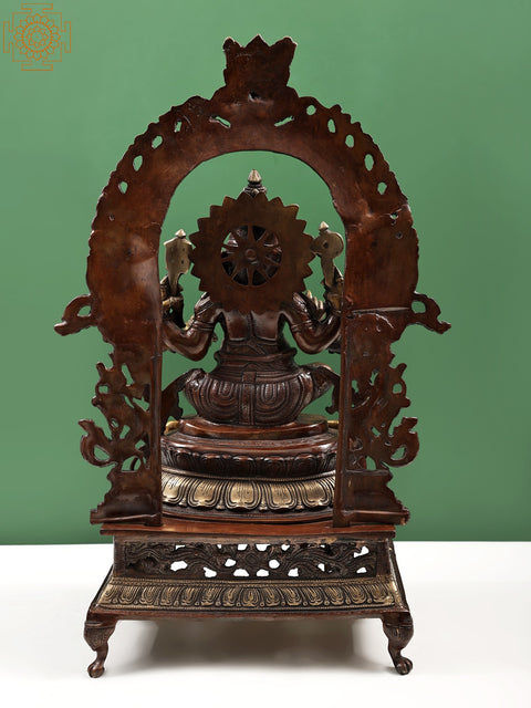27" Ganesha Seated on Lotus Seat with Prabhavali In Brass | Handmade | Made In India
