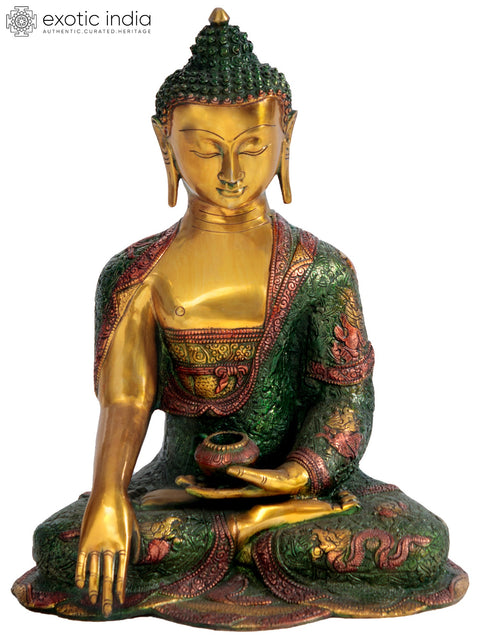 16" Buddha Calling The Earth to be His Witness (Tibetan Buddhist) In Brass | Handmade | Made In India