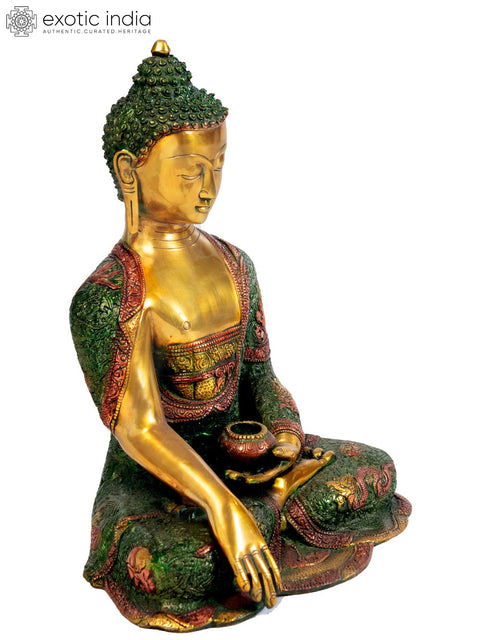 16" Buddha Calling The Earth to be His Witness (Tibetan Buddhist) In Brass | Handmade | Made In India