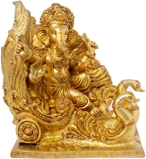 21" Ganapati on Swan Chariot Brass Statue Handmade