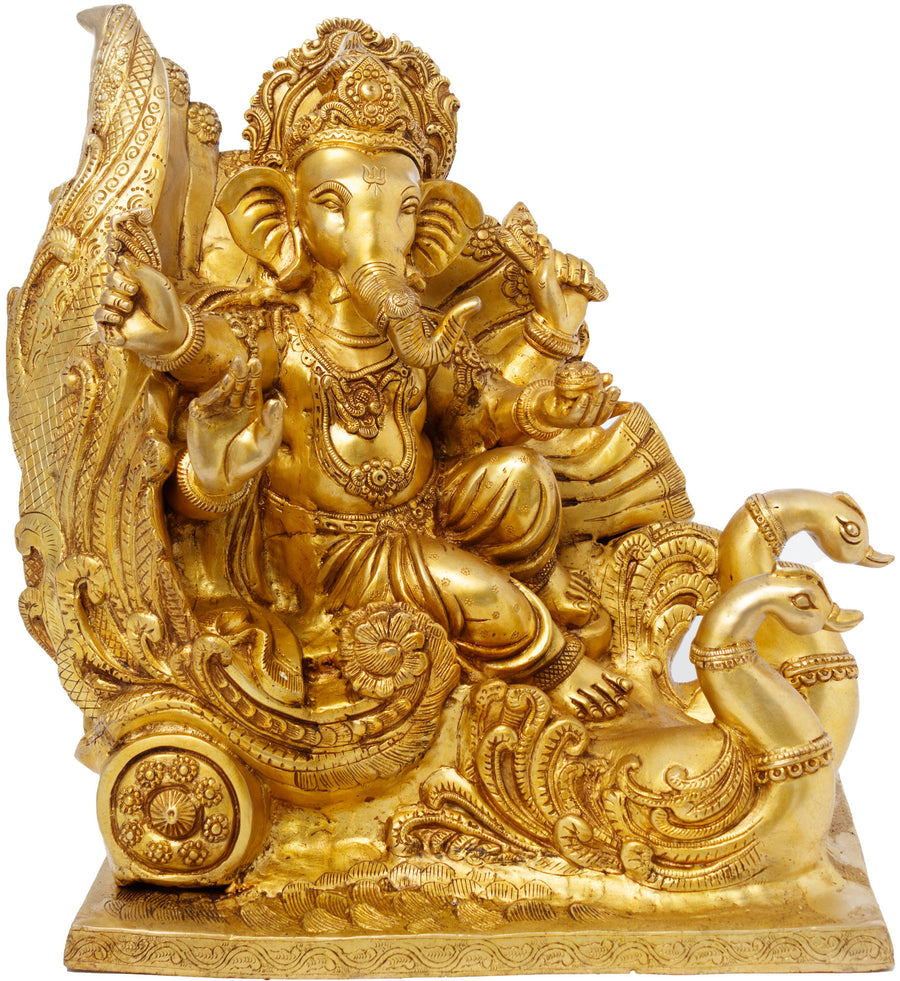 21" Ganapati on Swan Chariot Brass Statue Handmade