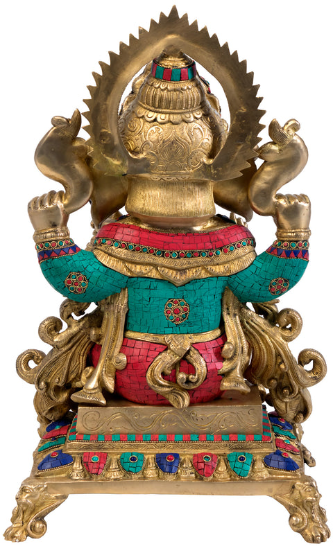 22" Ganesha Seated on Throne In Brass | Handmade | Made In India