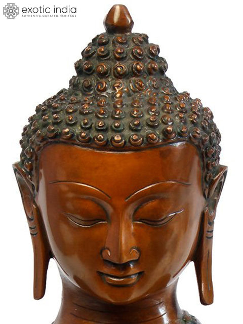 21" Bhumisparsha Buddha Wearing a Carved Robe (Tibetan Buddhist) In Brass | Handmade | Made In India