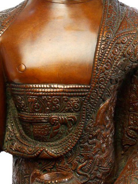 21" Bhumisparsha Buddha Wearing a Carved Robe (Tibetan Buddhist) In Brass | Handmade | Made In India