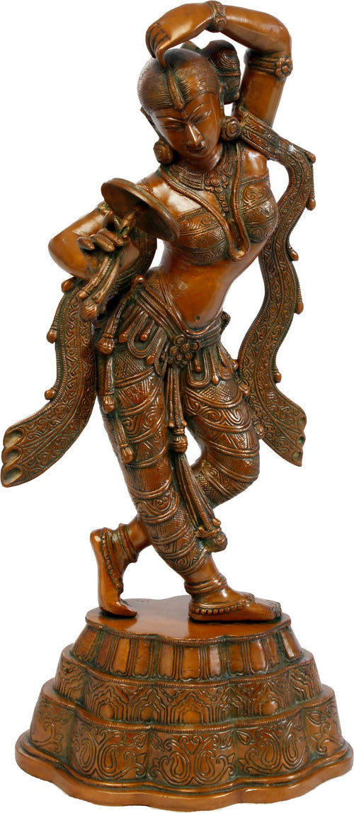 24" Apsara Applying Vermillion Handmade Brass Sculpture