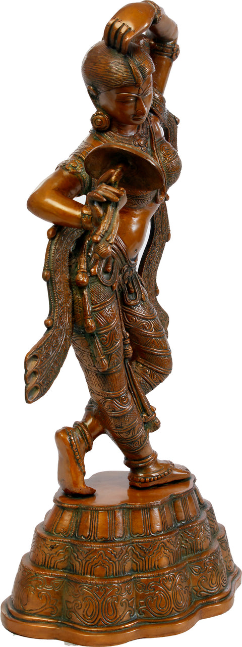 24" The Apsara Applying Vermillion Brass Sculpture – Handmade Art from Khajuraho | Made in India