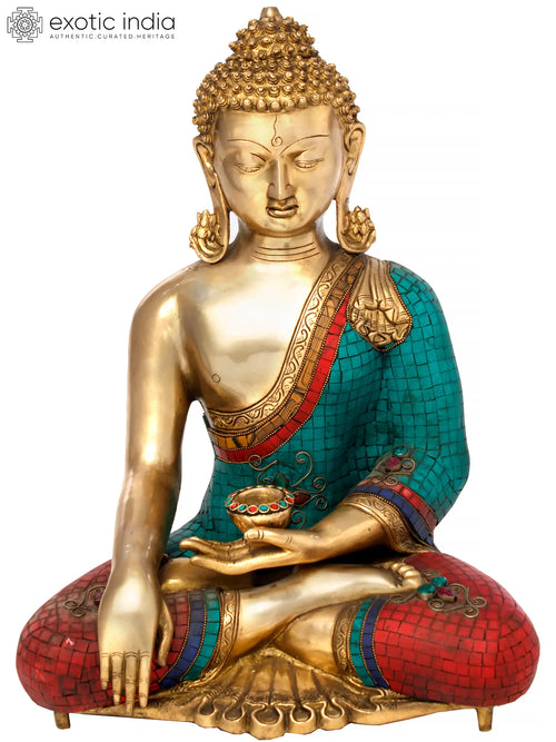 19" Brass Lord Buddha Earth Touching Gesture Statue Handmade