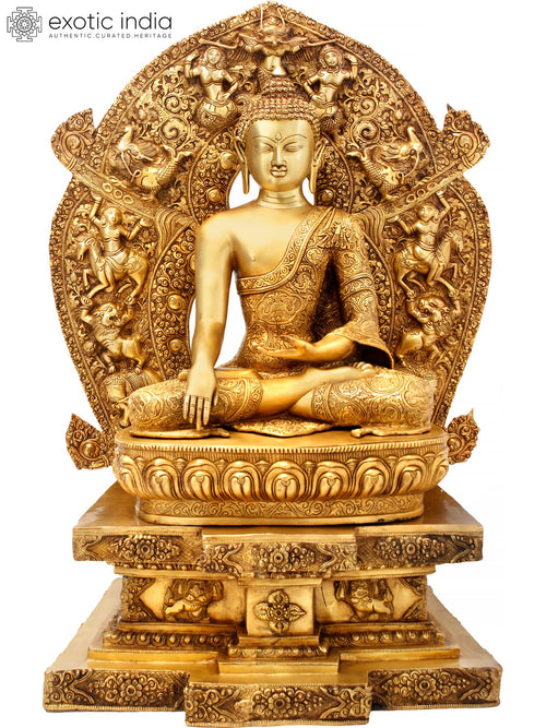 34" Large Lord Buddha Seated Brass Statue Tibetan Buddhist Enlightenment