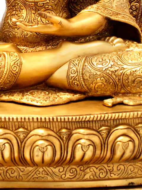 34" Large Size - Lord Buddha Seated on Six-Ornament throne of Enlightenment (Tibetan Buddhist) in Brass