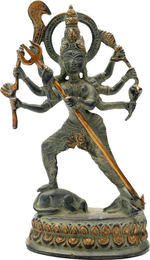 7" Astabhujadhari Durga Brass Statue | Fierce Protector Against Adharma | Handmade in India