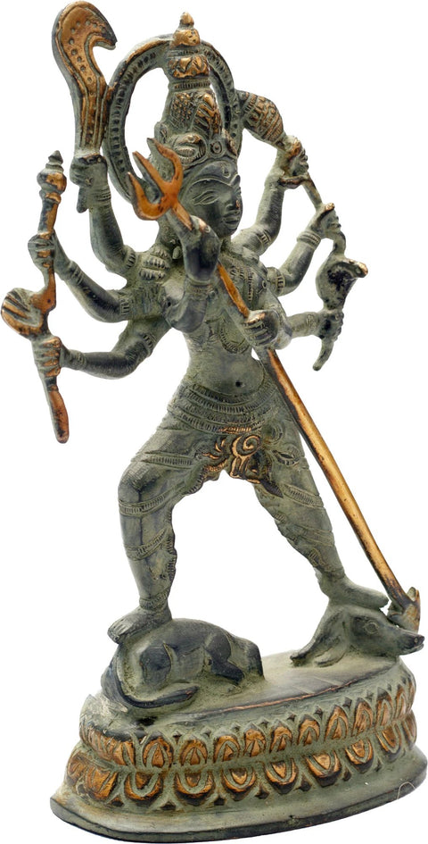 7" Astabhujadhari Durga Brass Statue | Fierce Protector Against Adharma | Handmade in India