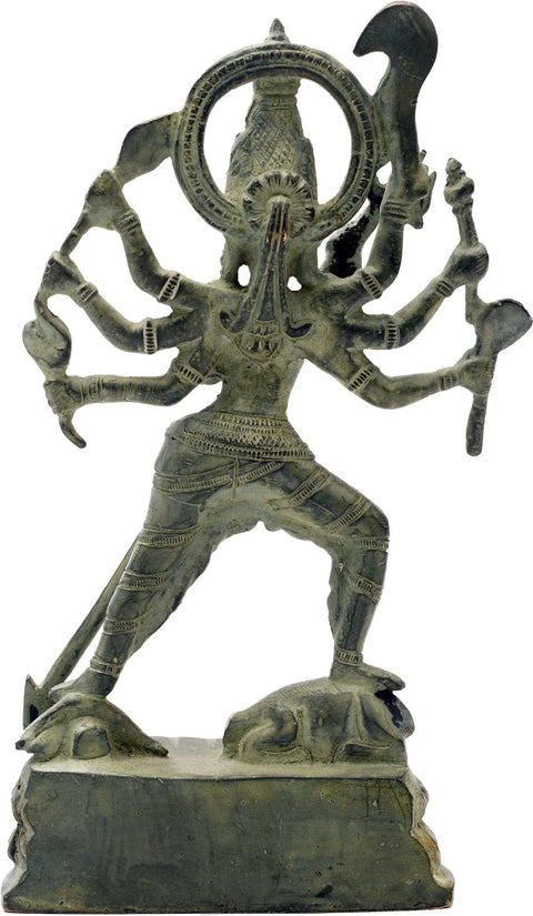 7" Astabhujadhari Durga Brass Statue | Fierce Protector Against Adharma | Handmade in India