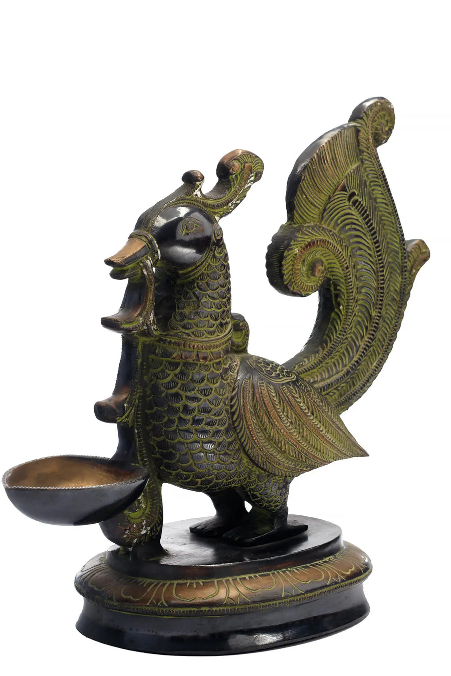11" Brass Peacock Lamp Handmade Statue