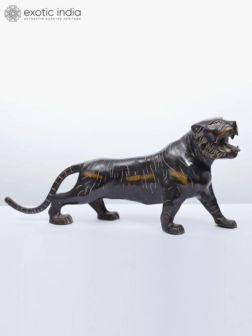 13" Handmade Black Cat Brass Statue