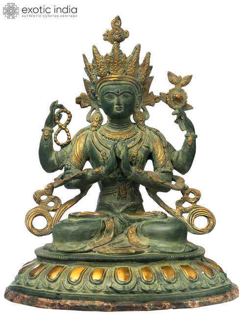 18" Four-Armed Avalokiteshvara Chenrezig Brass Statue Handmade