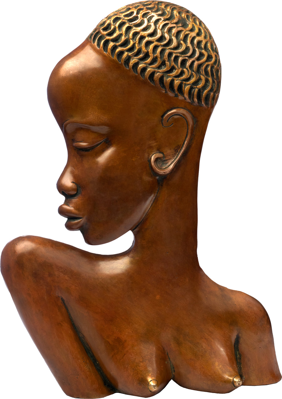 13" African Lady Handmade Brass Statue