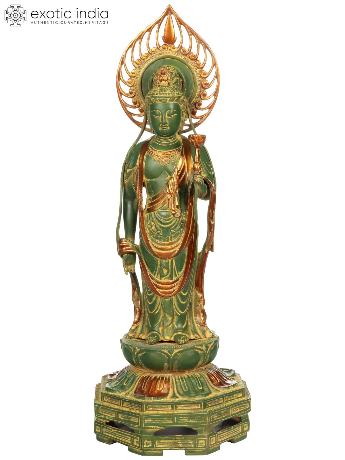 23" Kuan Yin, The Japanese form of Padmapani Avalokiteshvara | Handmade Brass Statue | Made in India