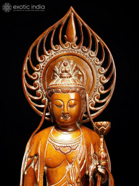 23" Kuan Yin, Japanese form of Padmapani Avalokiteshvara | Handmade Brass Statue | Made in India