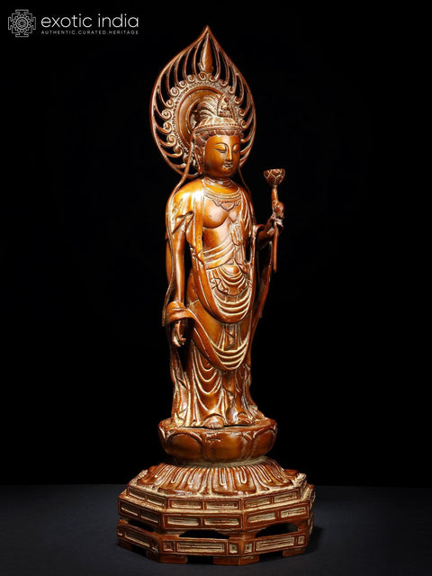 23" Kuan Yin, Japanese form of Padmapani Avalokiteshvara | Handmade Brass Statue | Made in India