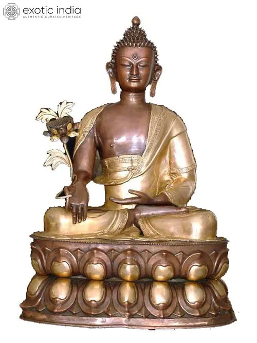 36" Bhaisajyaguru Buddha Brass Statue for Healing and Spiritual Wellness