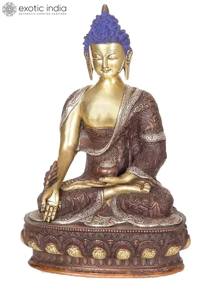 13" Handmade Medicine Buddha Brass Statue for Pooja
