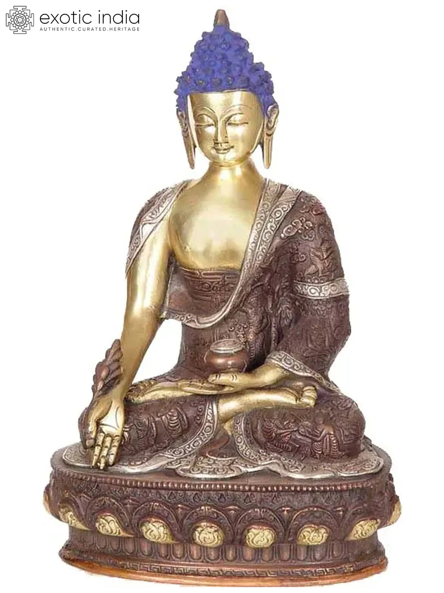 13" Handmade Medicine Buddha Brass Statue for Pooja