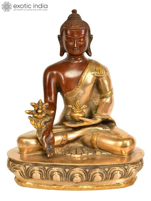 9" Tibetan Buddhist Deity Medicine Buddha Statue in Brass | Handmade | Made in India