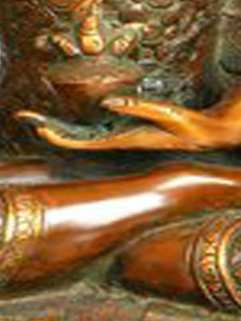 13" Medicine Buddha Idol Robe Decorated with Vishwa Vajra | Handmade Brass Statue