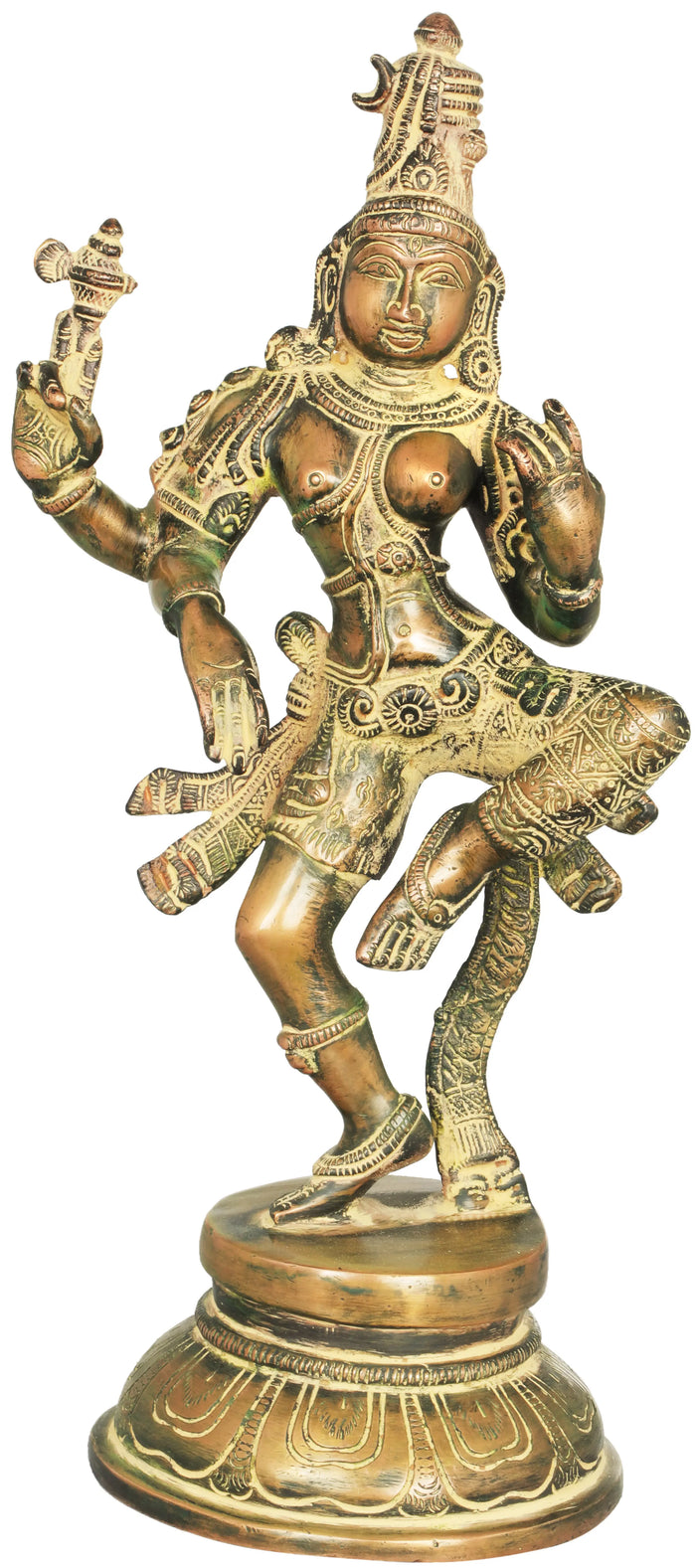 12" Dancing Ardhanarishvara Brass Sculpture | Handmade | Made in India