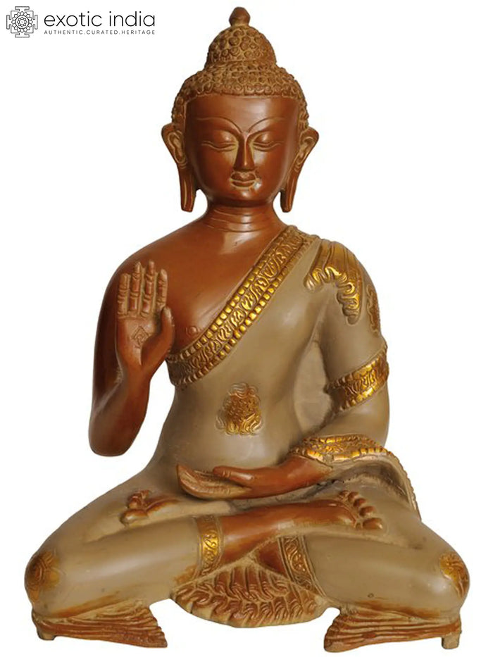 11" Handmade Blessing Buddha Brass Statue