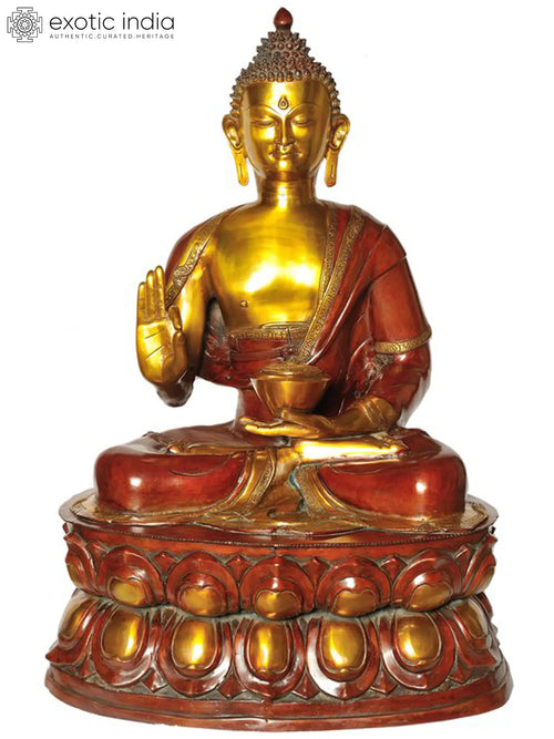 36" Large Gautam Buddha Preaching Dharma Brass Statue Handmade