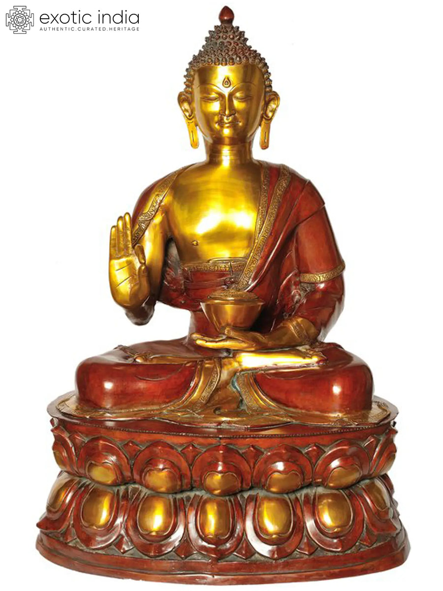 36" Large Gautam Buddha Preaching Dharma Brass Statue Handmade