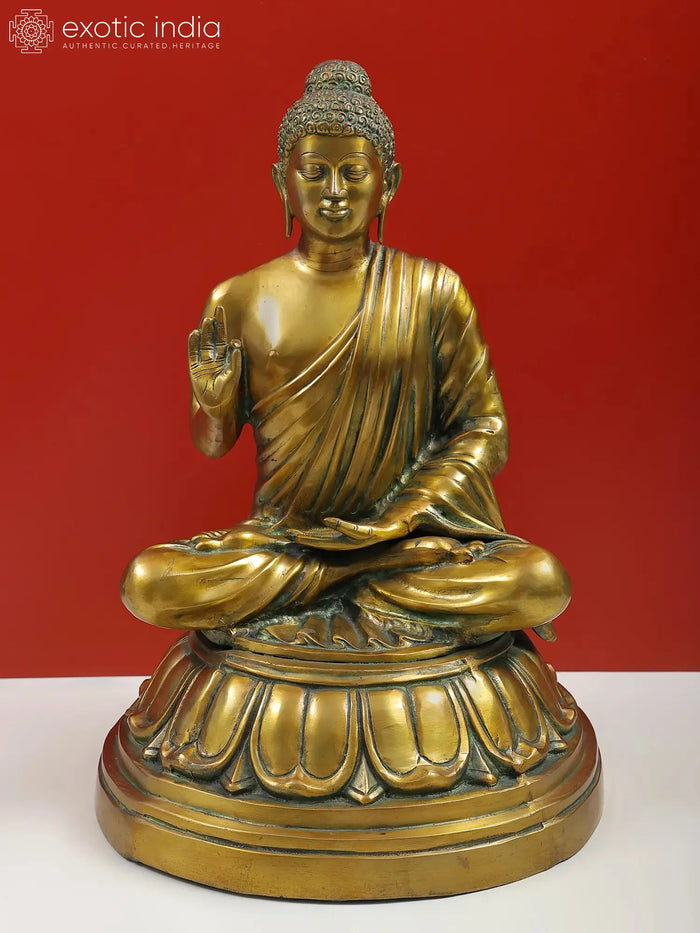 22" Handmade Preaching Buddha Brass Statue for Home Decor & Meditation
