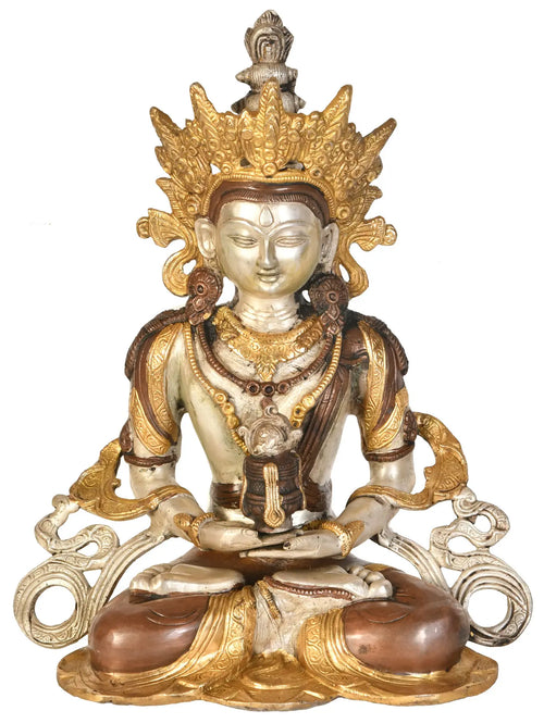 15" Amitabh Buddha Handmade Brass Statue for Pooja