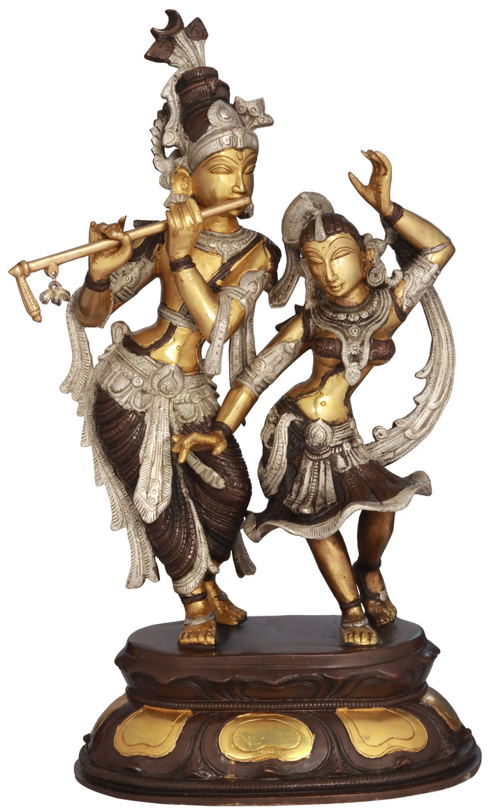 16" Radha Krishna Dancing Handmade Brass Statue for Pooja