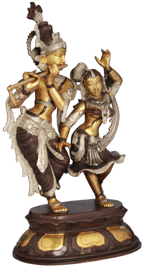 16" Radha and Krishna Engaged in Ecstatic Dance | Handmade Brass Statue | Made In India